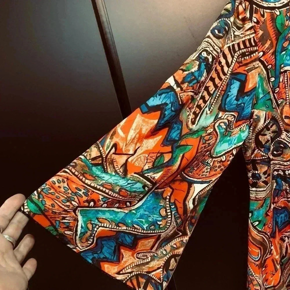 Chicme Tribal Print High Low Hem Bell Sleeve Top -duster -beach coverup -Size XL - Picture 5 of 10